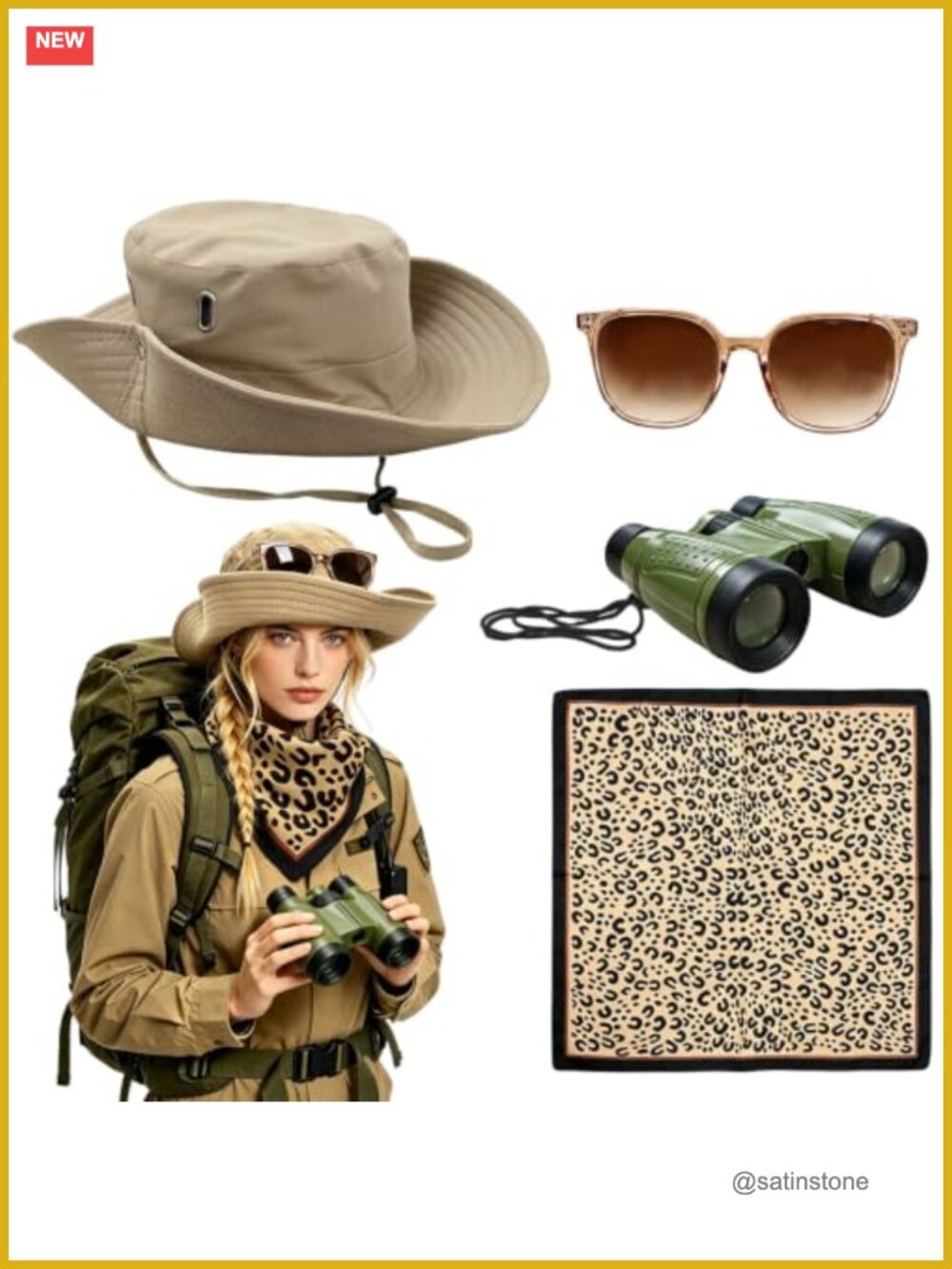 Safari Explorer Costume Set Bucket Hat Binoculars Scarf Sunglasses Cosplay